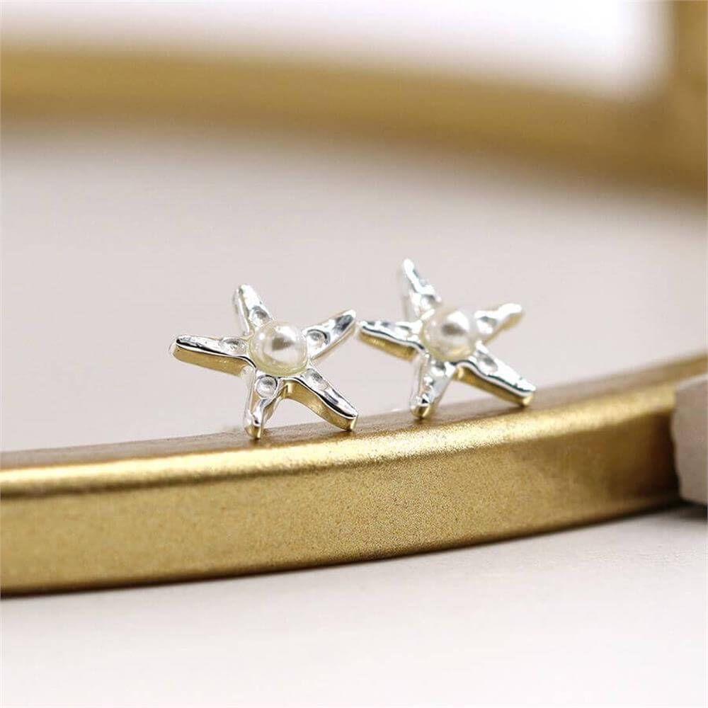 Peace of Mind Sterling Silver Starfish & Pearl Earrings